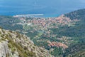 Marciana Marina view from the top of Capanne Mountain in Elba Island, Tuscany, Italy. Royalty Free Stock Photo